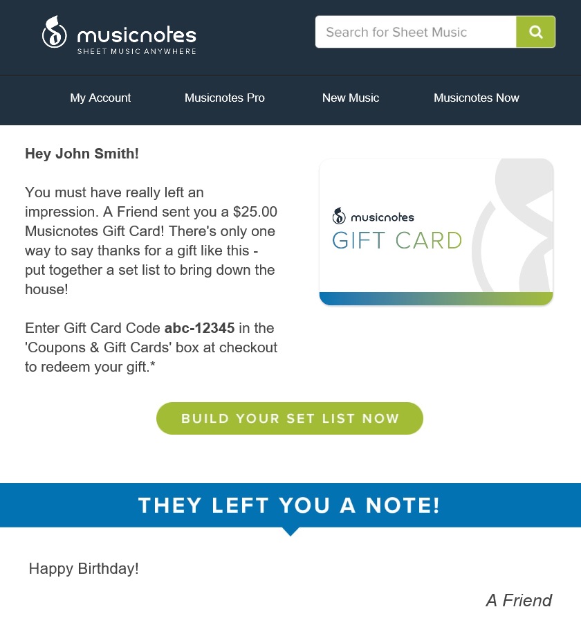 Musicnotes Gift Cards Design
