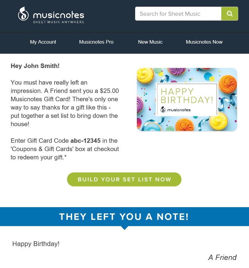 Musicnotes Gift Cards Design